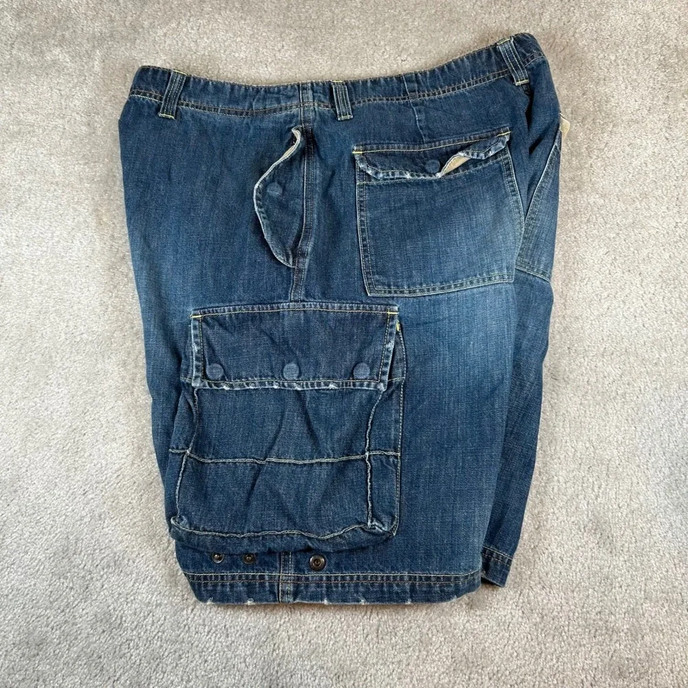 Vintage Y2K Tommy Hilfiger Cargo Shorts Mens 36 Blue Denim Label Baggy Utility